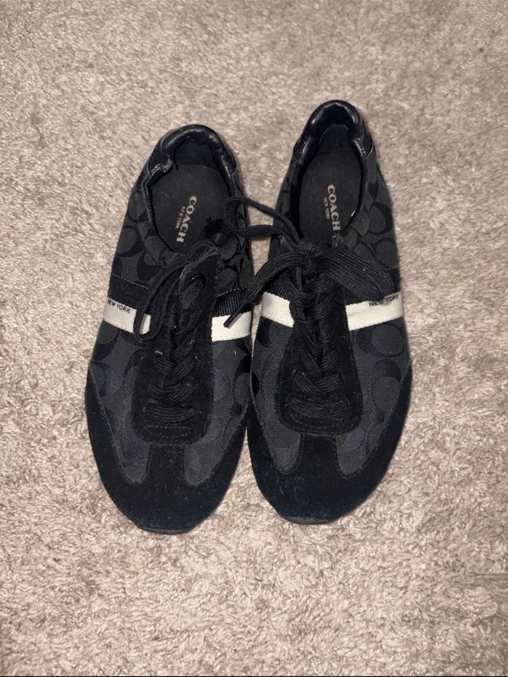 Coach Black Logo Stripe Lace-Up Sneakers